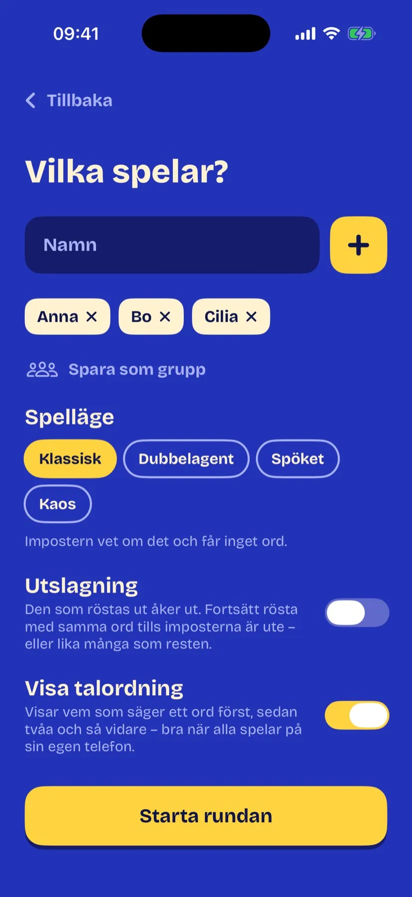 Välj spelare och spelläge