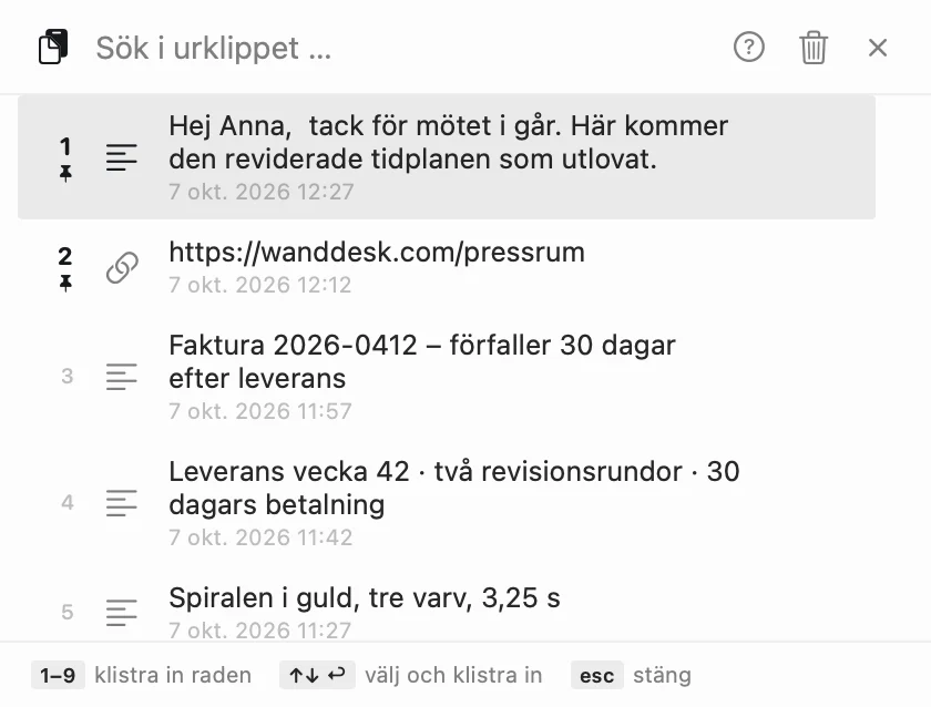 Urklipp med plats för mer än en sak