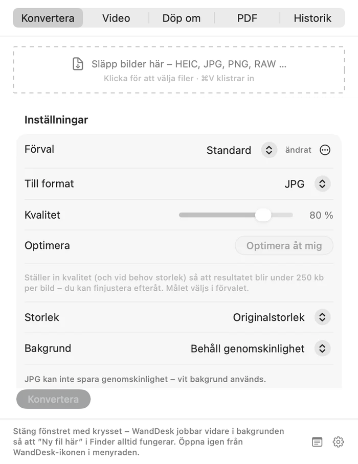 Konvertera bilder till rätt format och storlek