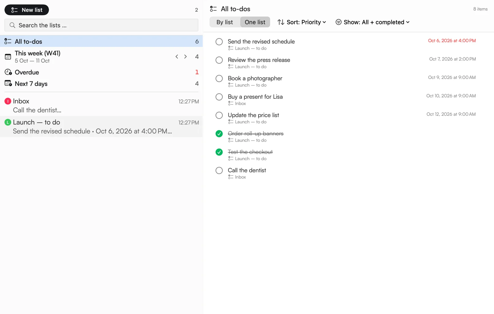 To-dos: this week, overdue and inbox